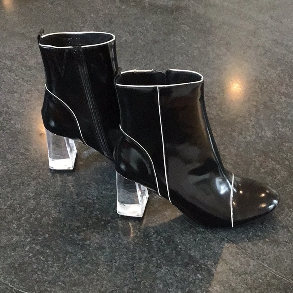 Jeffrey Campbell Chapel Translucent Heel Patent Leather Combo Booties
